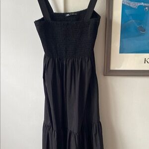 Zara Black Smocked Tiered Maxi Dress